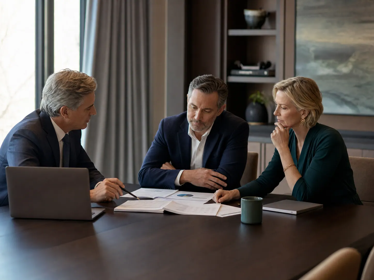 Private wealth investors in a portfolio discussion